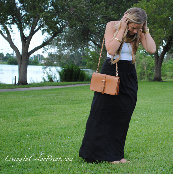 Aztec Necklace and black maxi skirt