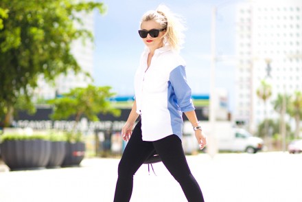 blue-and-white-button-down-black-skinny-jeans