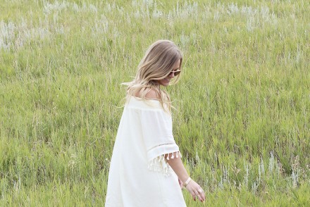Cream Off-The-Shoulder Tassle Dress