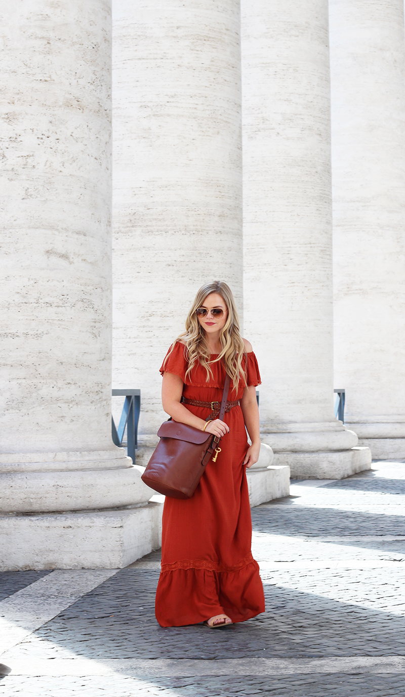 rust colored maxi dress in Rome