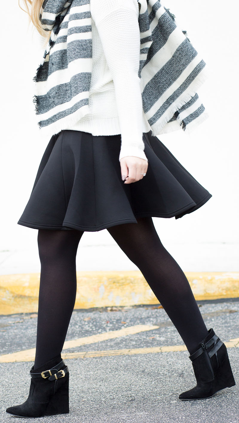 Black Scuba Dress + Cream Waffle Sweater