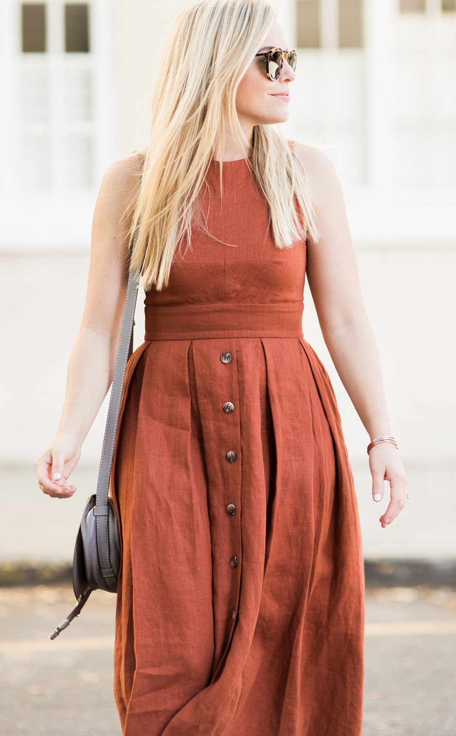 Button Front Rust Dress