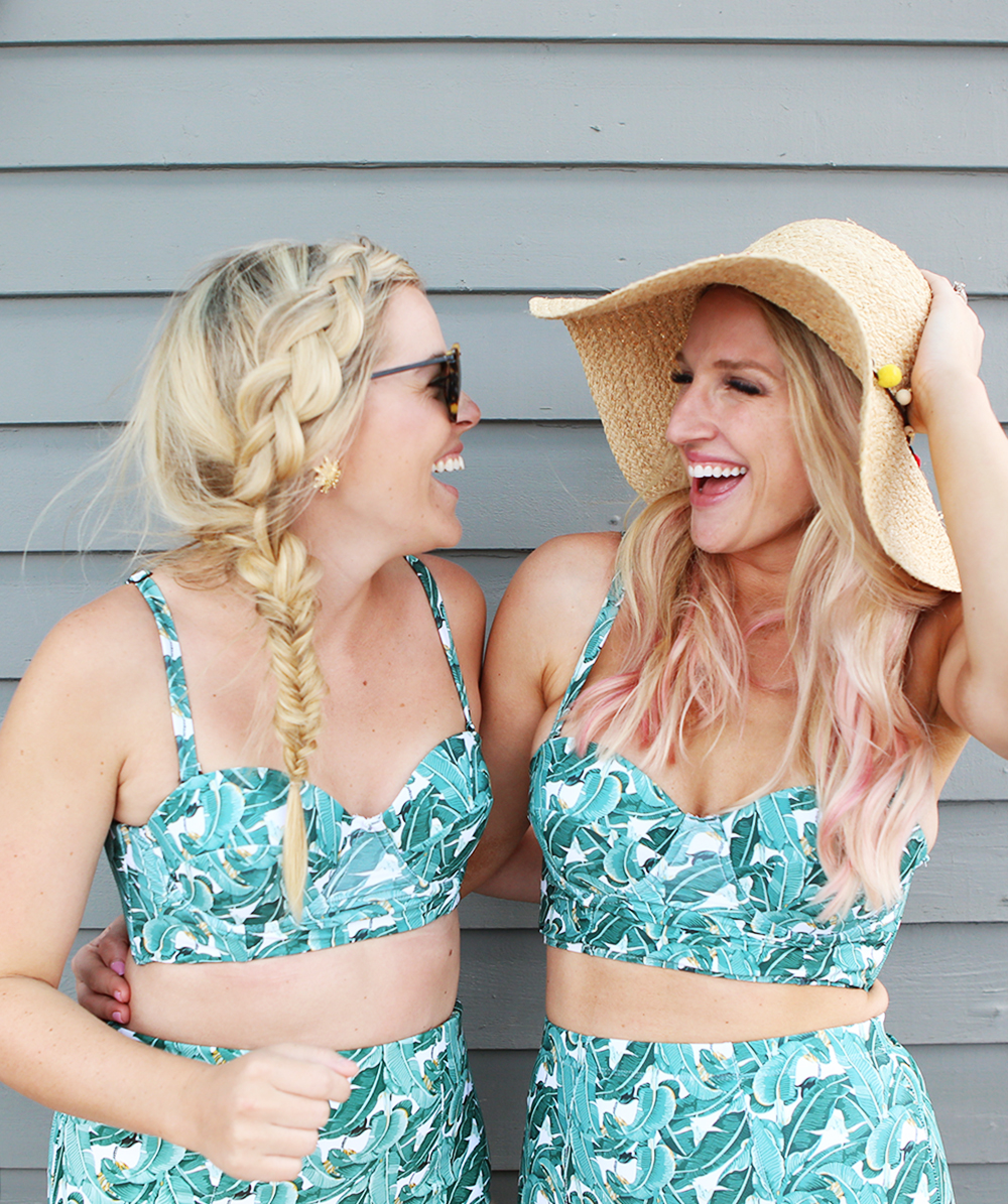 Palm Leaf Print Bathing Suit